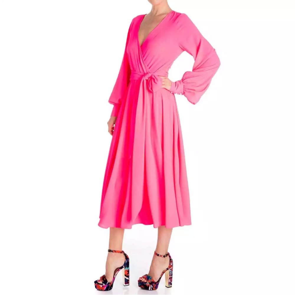 MEGHAN LA hot pink Venus Belted Wrap Midi Dress size M